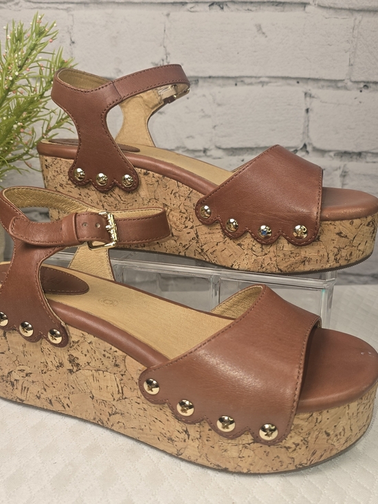 bussola Shoes - BUSSOLA MANSFIELD PLATFORM WEDGE SANDAL BROWN LEATHER CORK WOMENS 38